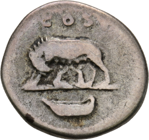 Vespasianus für Domitianus, Denar