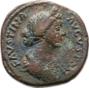 Marcus Aurelius für Faustina II., Sesterz